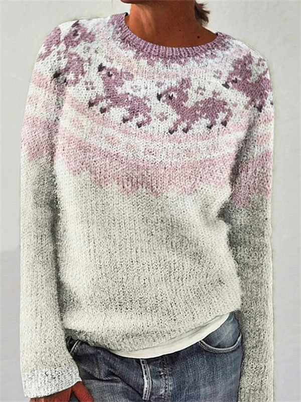 Women's Color Block Sweater – Casual Loose Fit Round Neck Knit Pullover