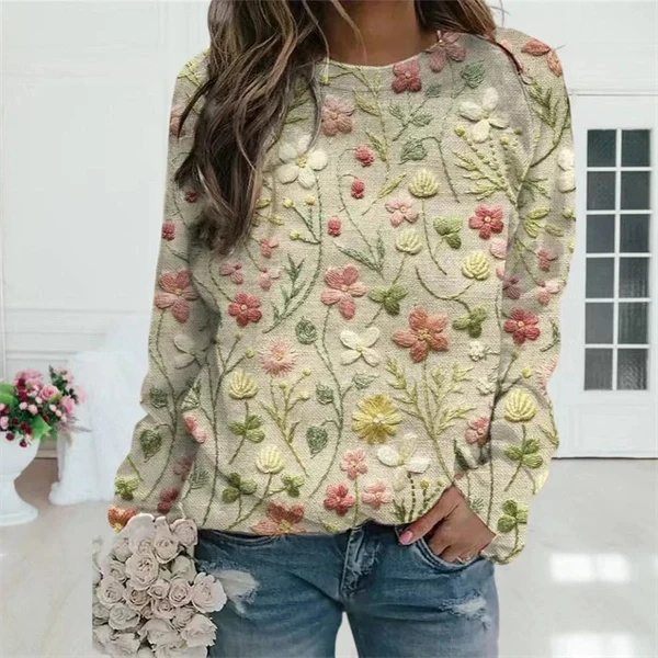 Women's Color Block Sweater – Casual Loose Fit Round Neck Knit Pullover
