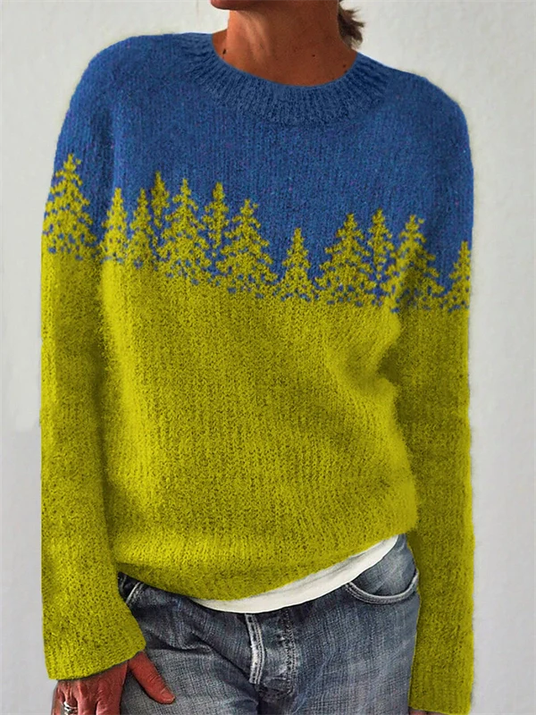 Women's Color Block Sweater – Casual Loose Fit Round Neck Knit Pullover