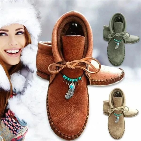 Women's Cowhide Leather Flat Heel Boots