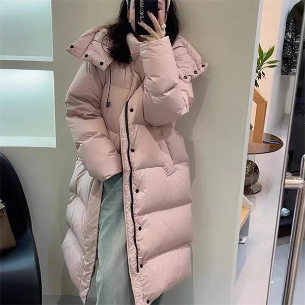Women's Cream Mid-Length Down Coat - Premium Winter Jacket