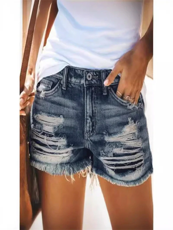 Women's High-Waisted Fringe Denim Shorts