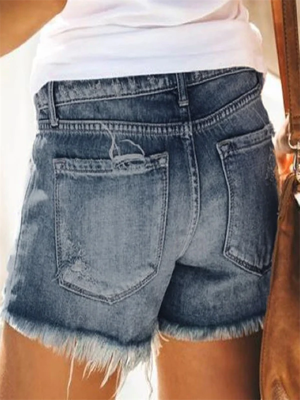 Women's High-Waisted Fringe Denim Shorts