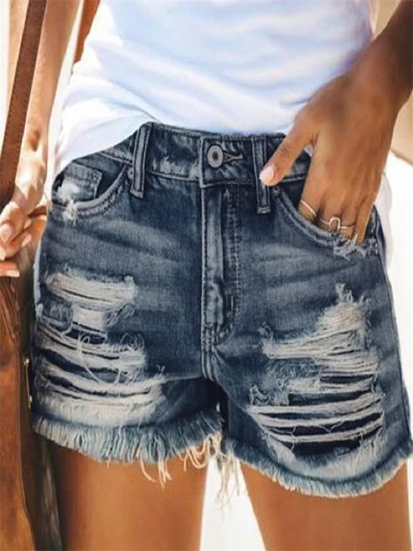 Women's High-Waisted Fringe Denim Shorts