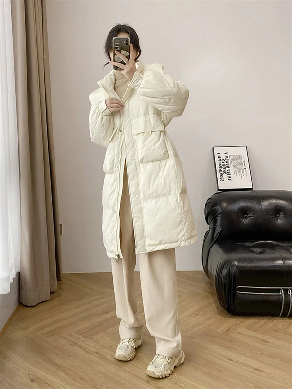 Women's Hooded Down Coat – Mid-Length Winter Jacket, Thick Warm Outerwear