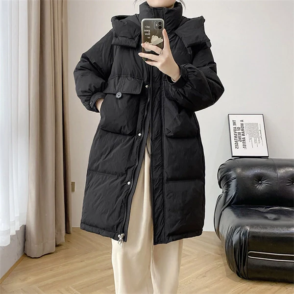 Women's Hooded Down Coat – Mid-Length Winter Jacket, Thick Warm Outerwear