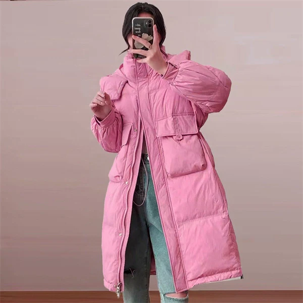 Women's Hooded Down Coat – Mid-Length Winter Jacket, Thick Warm Outerwear