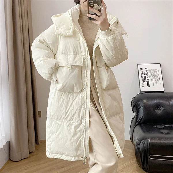 Women's Hooded Down Coat – Mid-Length Winter Jacket, Thick Warm Outerwear