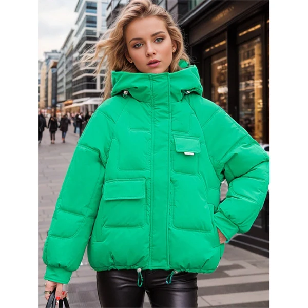 Women's Hooded Puffer Jacket - Winter Thick Quilted Coat with Multi-Pockets, Plus Size Available