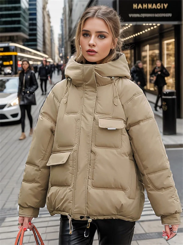 Women's Hooded Puffer Jacket - Winter Thick Quilted Coat with Multi-Pockets, Plus Size Available