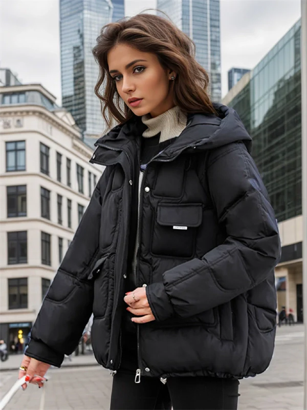 Women's Hooded Puffer Jacket - Winter Thick Quilted Coat with Multi-Pockets, Plus Size Available