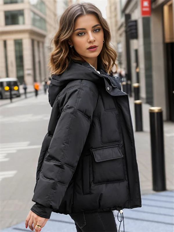 Women's Hooded Puffer Jacket - Winter Thick Quilted Coat with Multi-Pockets, Plus Size Available