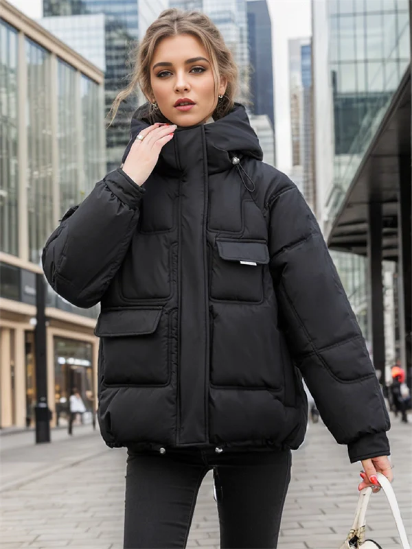 Women's Hooded Puffer Jacket - Winter Thick Quilted Coat with Multi-Pockets, Plus Size Available