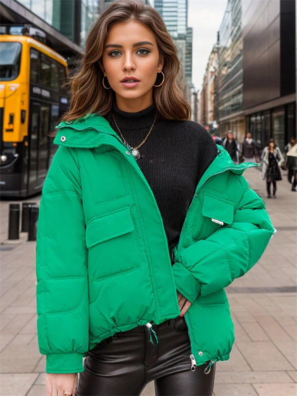 Women's Hooded Puffer Jacket - Winter Thick Quilted Coat with Multi-Pockets, Plus Size Available