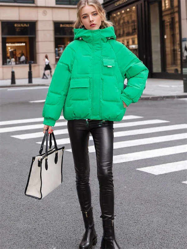 Women's Hooded Puffer Jacket - Winter Thick Quilted Coat with Multi-Pockets, Plus Size Available