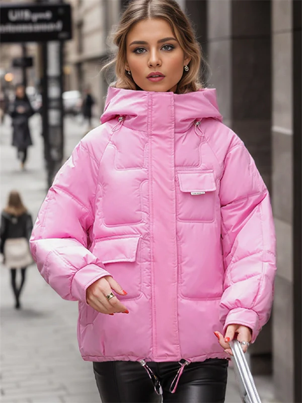 Women's Hooded Puffer Jacket - Winter Thick Quilted Coat with Multi-Pockets, Plus Size Available