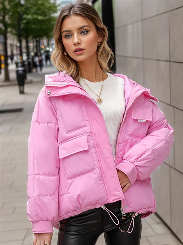 Women's Hooded Puffer Jacket - Winter Thick Quilted Coat with Multi-Pockets, Plus Size Available