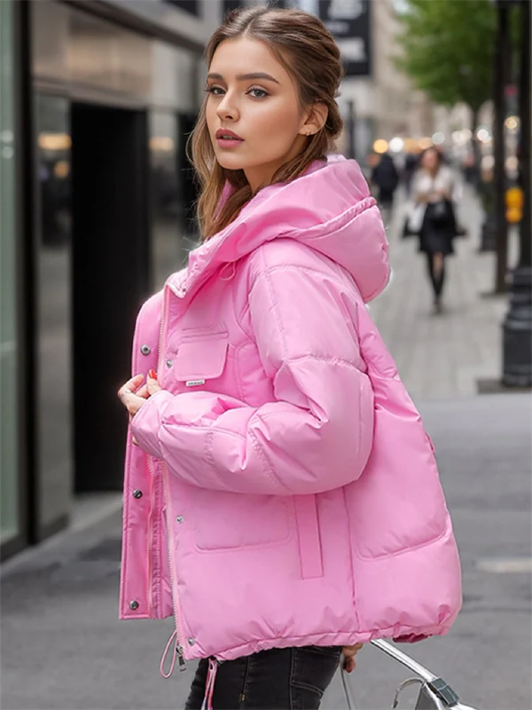 Women's Hooded Puffer Jacket - Winter Thick Quilted Coat with Multi-Pockets, Plus Size Available