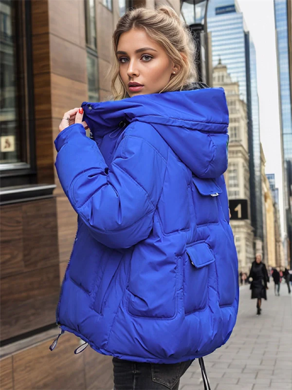Women's Hooded Puffer Jacket - Winter Thick Quilted Coat with Multi-Pockets, Plus Size Available