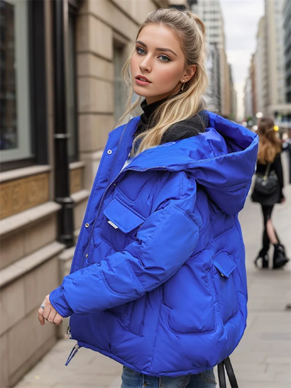 Women's Hooded Puffer Jacket - Winter Thick Quilted Coat with Multi-Pockets, Plus Size Available