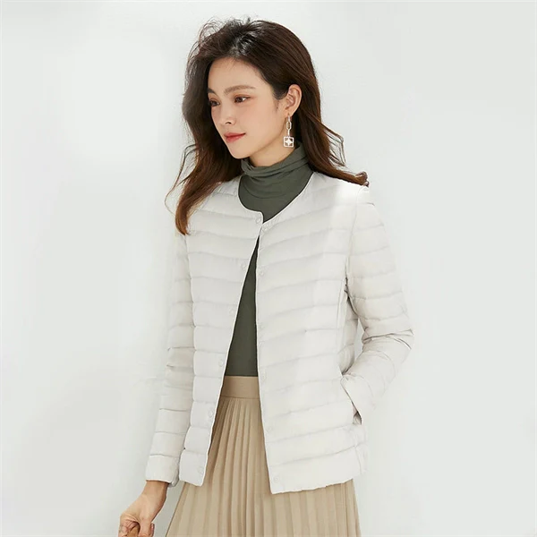 Women’s Lightweight V-Neck Down Jacket – Warm Winter Coat, Button Front, Long Sleeve, Solid Color, Casual & Portable