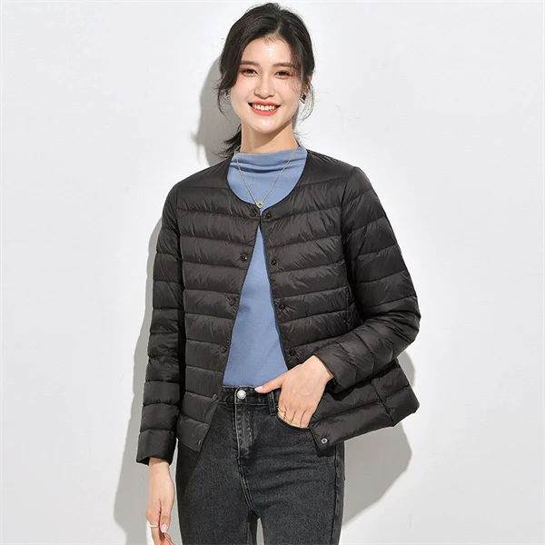 Women’s Lightweight V-Neck Down Jacket – Warm Winter Coat, Button Front, Long Sleeve, Solid Color, Casual & Portable