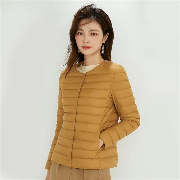 Women’s Lightweight V-Neck Down Jacket – Warm Winter Coat, Button Front, Long Sleeve, Solid Color, Casual & Portable