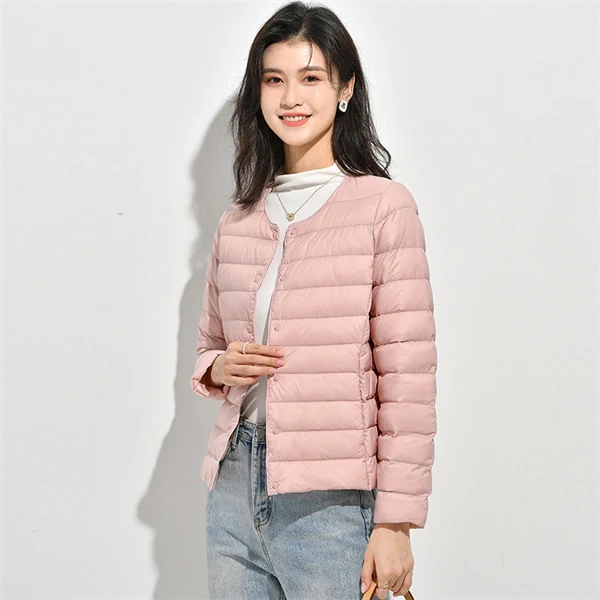 Women’s Lightweight V-Neck Down Jacket – Warm Winter Coat, Button Front, Long Sleeve, Solid Color, Casual & Portable