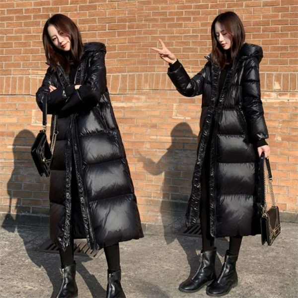 Women's Long Glossy Puffer Coat – 2025 Winter Thick Warm Cotton Jacket