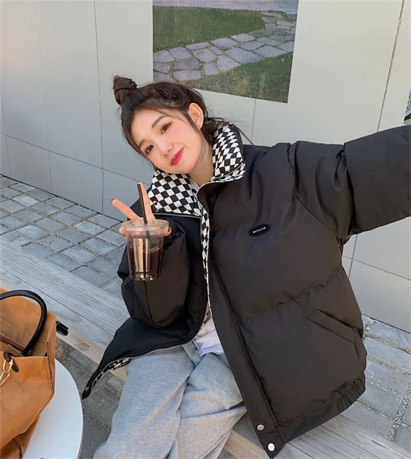 Women's Oversized Puffer Jacket - Thick Winter Down Cotton Coat with Stand Collar