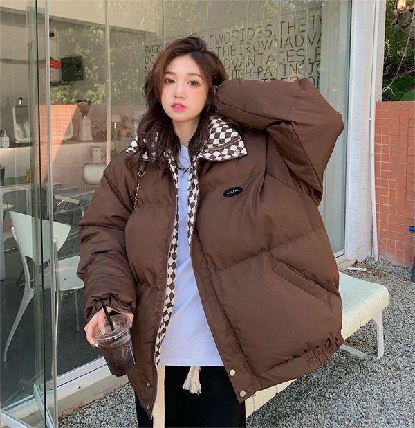 Women's Oversized Puffer Jacket - Thick Winter Down Cotton Coat with Stand Collar