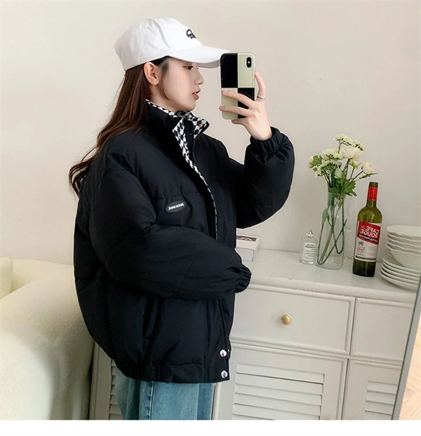 Women's Oversized Puffer Jacket - Thick Winter Down Cotton Coat with Stand Collar