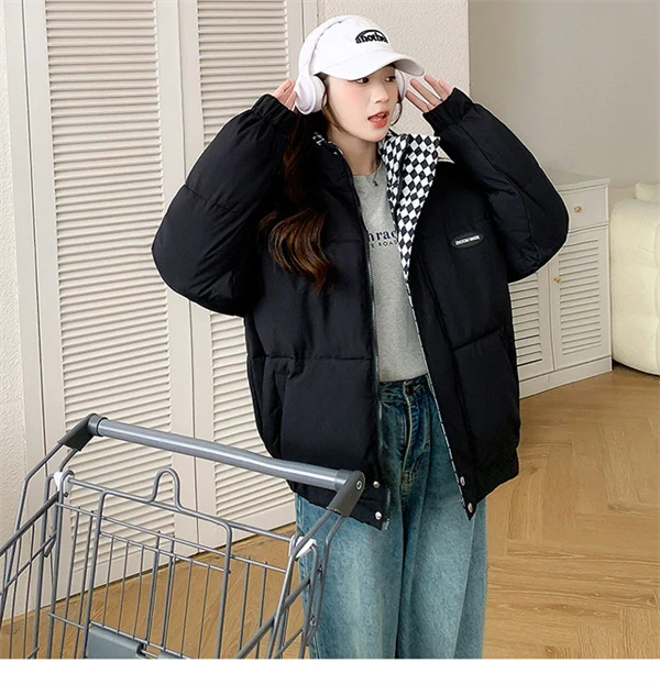Women's Oversized Puffer Jacket - Thick Winter Down Cotton Coat with Stand Collar