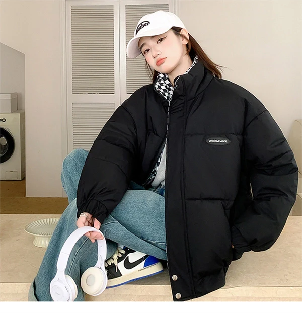 Women's Oversized Puffer Jacket - Thick Winter Down Cotton Coat with Stand Collar