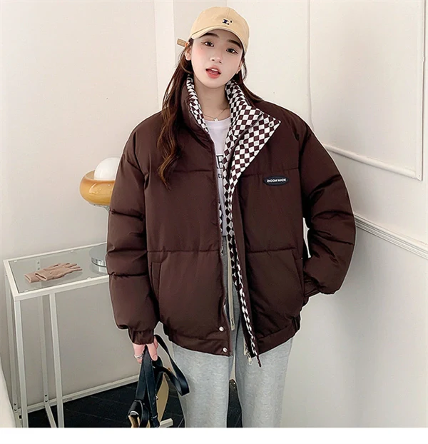 Women's Oversized Puffer Jacket - Thick Winter Down Cotton Coat with Stand Collar