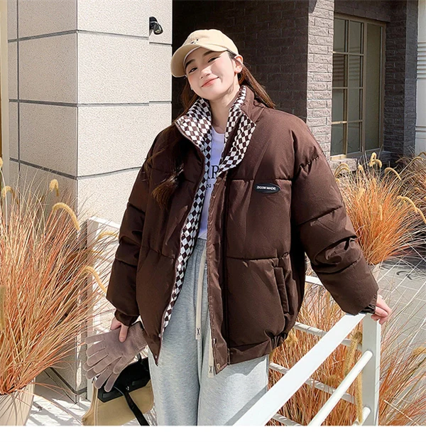 Women's Oversized Puffer Jacket - Thick Winter Down Cotton Coat with Stand Collar