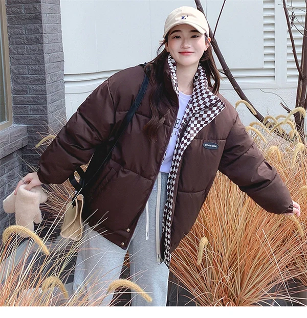 Women's Oversized Puffer Jacket - Thick Winter Down Cotton Coat with Stand Collar