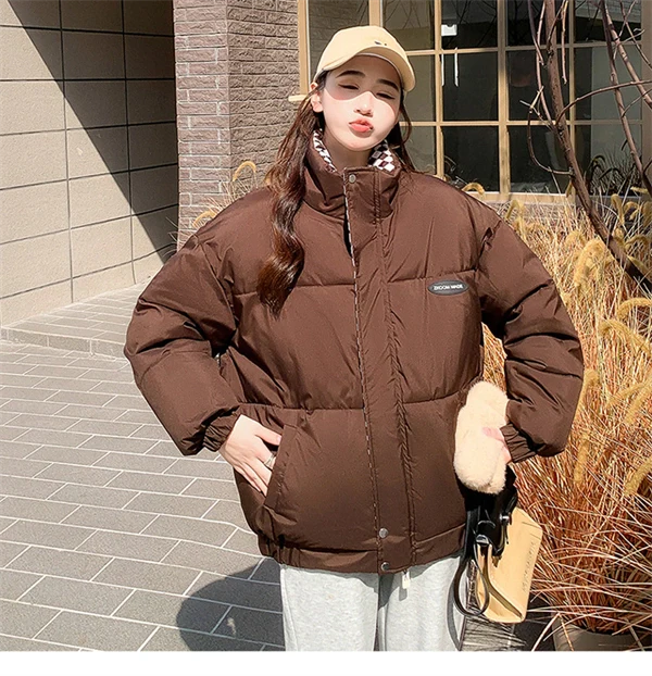 Women's Oversized Puffer Jacket - Thick Winter Down Cotton Coat with Stand Collar