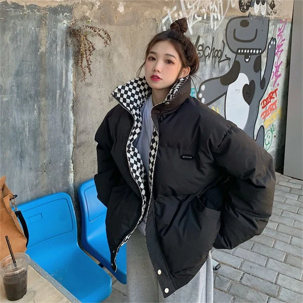 Women's Oversized Puffer Jacket - Thick Winter Down Cotton Coat with Stand Collar
