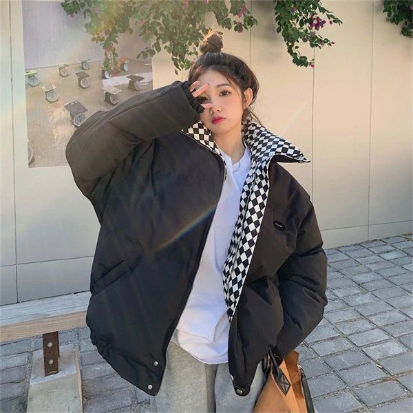 Women's Oversized Puffer Jacket - Thick Winter Down Cotton Coat with Stand Collar