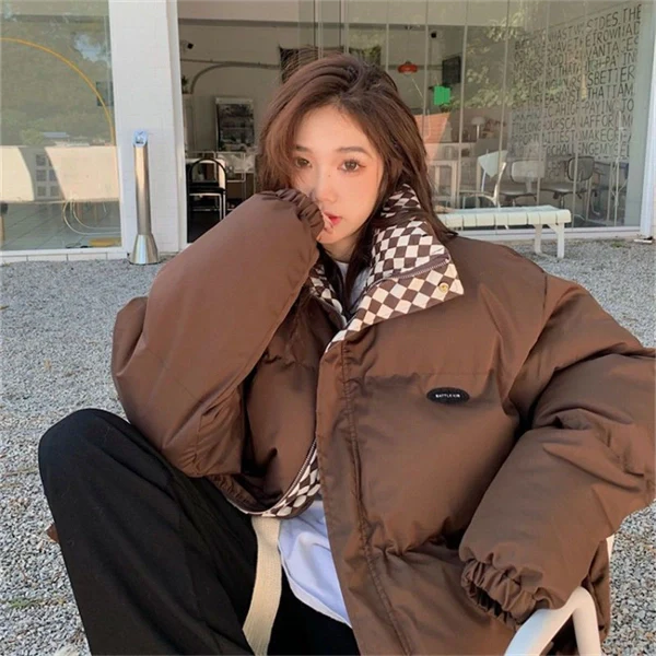 Women's Oversized Puffer Jacket - Thick Winter Down Cotton Coat with Stand Collar