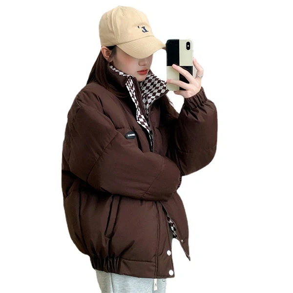 Women's Oversized Puffer Jacket - Thick Winter Down Cotton Coat with Stand Collar