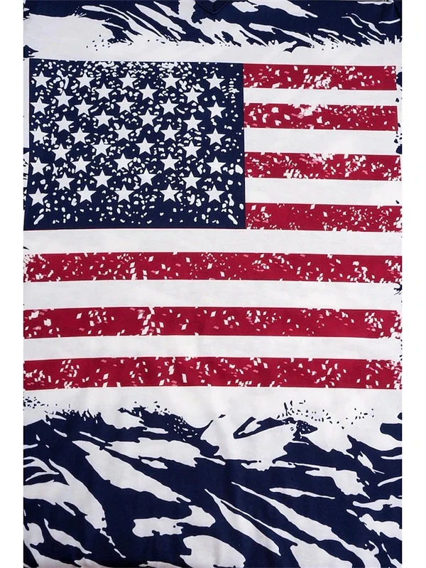 Women's Patriotic 4th of July V-Neck T-Shirt – American Flag Camo Print, Red White & Blue – Casual Summer Top with Button Detail, Regular & Plus Sizes