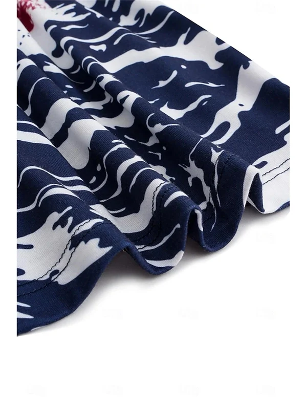 Women's Patriotic 4th of July V-Neck T-Shirt – American Flag Camo Print, Red White & Blue – Casual Summer Top with Button Detail, Regular & Plus Sizes