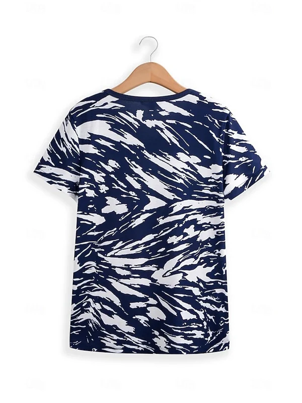 Women's Patriotic 4th of July V-Neck T-Shirt – American Flag Camo Print, Red White & Blue – Casual Summer Top with Button Detail, Regular & Plus Sizes