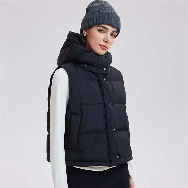 Women's Puffer Vest – White Goose Down Hooded Jacket