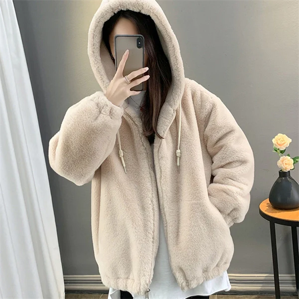 Women’s Thick Plush Wool Coat with Hood