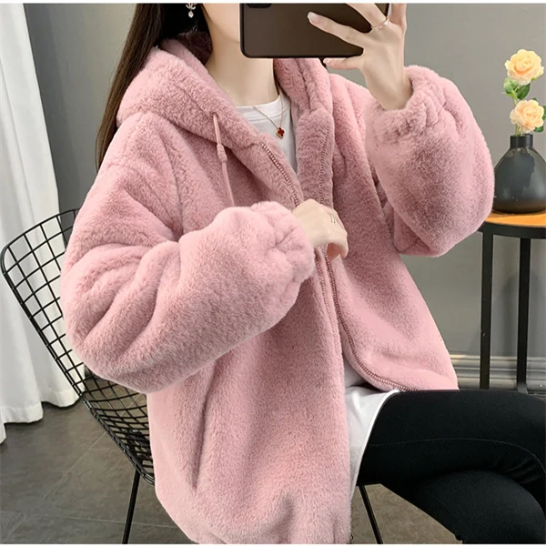 Women’s Thick Plush Wool Coat with Hood
