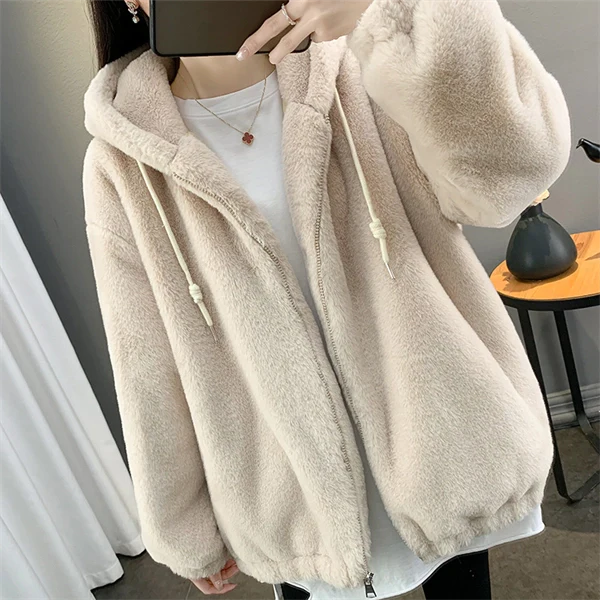 Women’s Thick Plush Wool Coat with Hood
