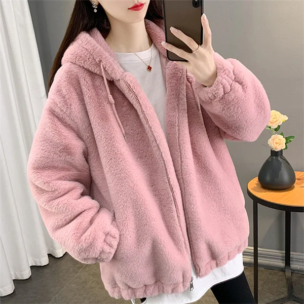 Women’s Thick Plush Wool Coat with Hood